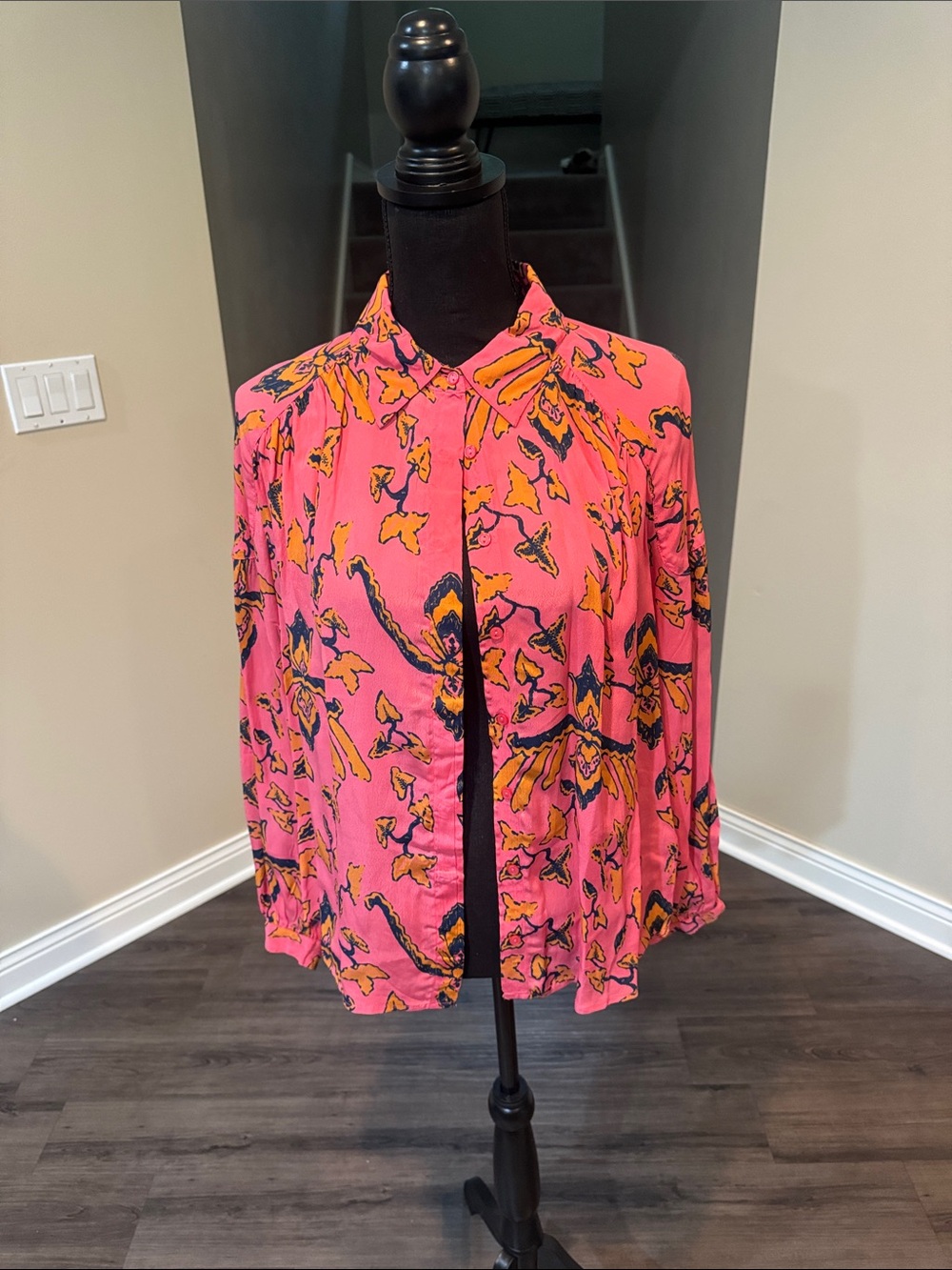 ba&sh Pink Floral-Print Blouse with Orange Accents